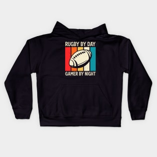 Rugby By Day Gamer By Night For Video Game Lovers - Funny Rugby Kids Hoodie